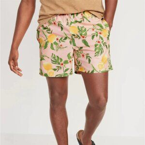 NWT Old Navy 7" Pink Lemons Swim Trunks Board Shorts for Men Small